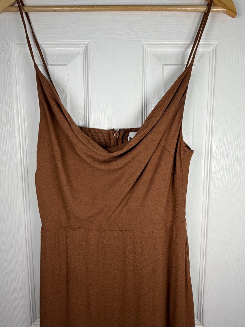 Aritzia Sun-deh/Sunday Best Brown Cowl Neck Mini Dress M EcoVero Slip Dress Y2K - Picture 4 of 12